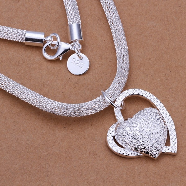 silver color gorgeous charm fashion charm heart wedding lady love necklace noble luxury 18 inches Silver jewelry , N270