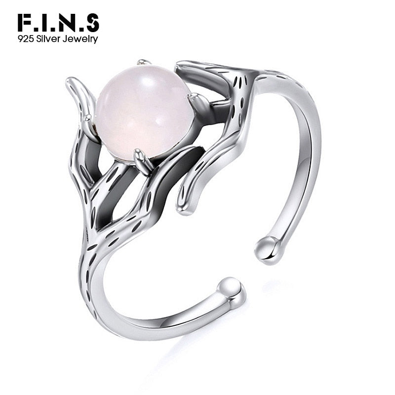 F.I.N.S 925 Sterling Silver Branch Rings Vintage Women's Decoration Opening Clear Pink Glass Rings 2019 Custume Jewelry Rings