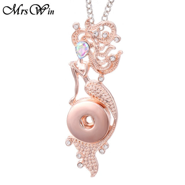 2019 New Snap Jewelry Rose Gold Crystal Flower Snap Button Necklace for Women Fit 18mm 20mm Snap Buttons Jewelry Snaps Necklaces