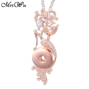 2019 New Snap Jewelry Rose Gold Crystal Flower Snap Button Necklace for Women Fit 18mm 20mm Snap Buttons Jewelry Snaps Necklaces