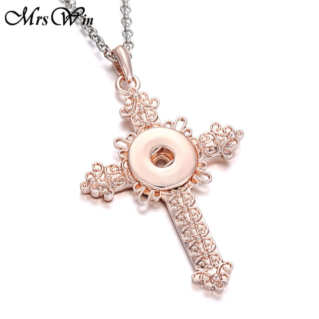 2019 New Snap Jewelry Rose Gold Crystal Flower Snap Button Necklace for Women Fit 18mm 20mm Snap Buttons Jewelry Snaps Necklaces