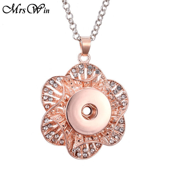 2019 New Snap Jewelry Rose Gold Crystal Flower Snap Button Necklace for Women Fit 18mm 20mm Snap Buttons Jewelry Snaps Necklaces