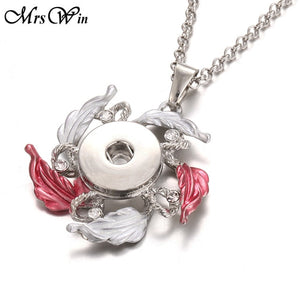 2019 New Snap Jewelry Rose Gold Crystal Flower Snap Button Necklace for Women Fit 18mm 20mm Snap Buttons Jewelry Snaps Necklaces