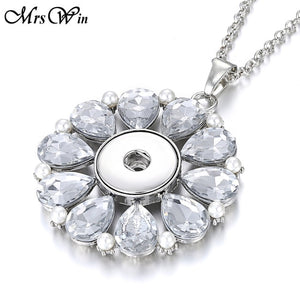 2019 New Snap Jewelry Rose Gold Crystal Flower Snap Button Necklace for Women Fit 18mm 20mm Snap Buttons Jewelry Snaps Necklaces