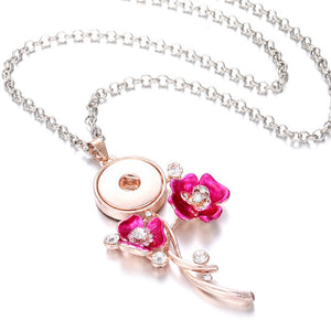 2019 New Snap Jewelry Rose Gold Crystal Flower Snap Button Necklace for Women Fit 18mm 20mm Snap Buttons Jewelry Snaps Necklaces