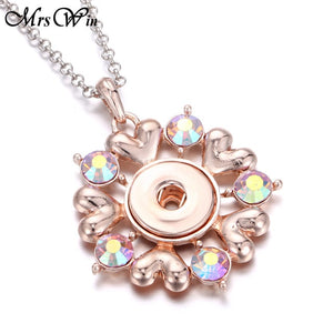 2019 New Snap Jewelry Rose Gold Crystal Flower Snap Button Necklace for Women Fit 18mm 20mm Snap Buttons Jewelry Snaps Necklaces