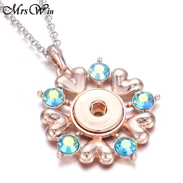 2019 New Snap Jewelry Rose Gold Crystal Flower Snap Button Necklace for Women Fit 18mm 20mm Snap Buttons Jewelry Snaps Necklaces