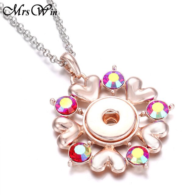 2019 New Snap Jewelry Rose Gold Crystal Flower Snap Button Necklace for Women Fit 18mm 20mm Snap Buttons Jewelry Snaps Necklaces