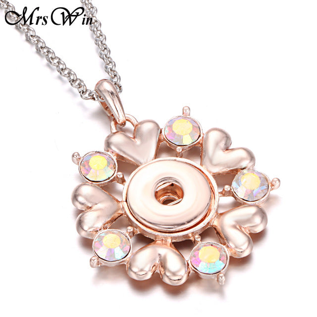 2019 New Snap Jewelry Rose Gold Crystal Flower Snap Button Necklace for Women Fit 18mm 20mm Snap Buttons Jewelry Snaps Necklaces