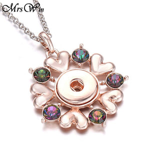 2019 New Snap Jewelry Rose Gold Crystal Flower Snap Button Necklace for Women Fit 18mm 20mm Snap Buttons Jewelry Snaps Necklaces