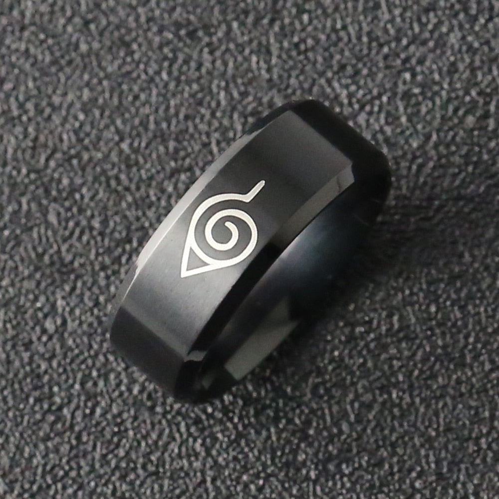 Naruto Ring Leaf Konoha Village Symbal Logo Sign Sasuke Ninja Black Fashion Titanium Steel Anime Jewelry Cosplay Women Wholesale