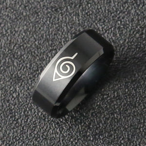 Naruto Ring Leaf Konoha Village Symbal Logo Sign Sasuke Ninja Black Fashion Titanium Steel Anime Jewelry Cosplay Women Wholesale