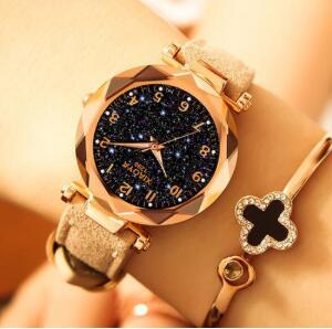 Fashion Women Watches Star Sky Dial Clock Luxury Rose Gold Women's Bracelet Quartz Wrist Watches beautiful casual Flash Luminous