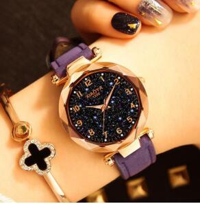 Fashion Women Watches Star Sky Dial Clock Luxury Rose Gold Women's Bracelet Quartz Wrist Watches beautiful casual Flash Luminous