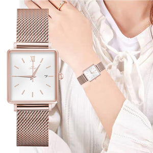 Brand Luxury Women Watches Fashion Dress Quartz Wrist Watch Ladies Steel Mesh Square Watch Clock Gift Dropshiping Montre Femme#L