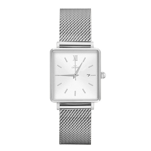 Brand Luxury Women Watches Fashion Dress Quartz Wrist Watch Ladies Steel Mesh Square Watch Clock Gift Dropshiping Montre Femme#L