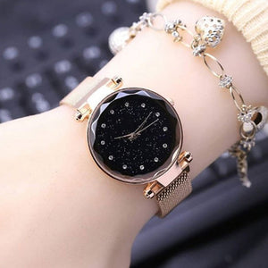 Ladies Watch Luxury Magnet Stainless Steel Mesh Band Starry Sky Women Watches Rhinestone Watch Diamond Bracelet Clock For Gift