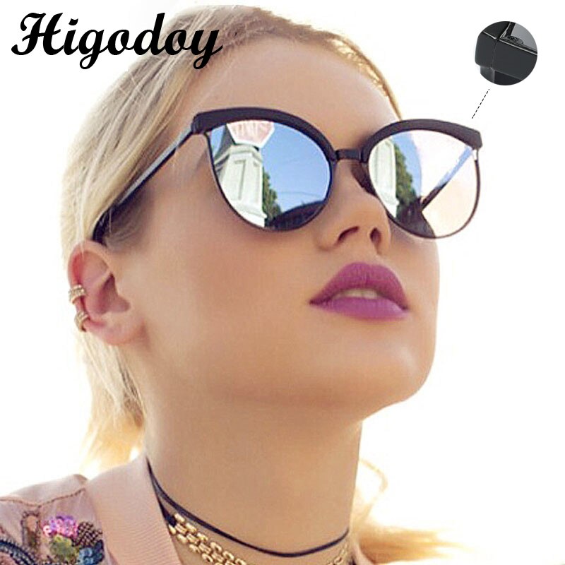 Higodoy Round Vintage Oversized Sunsglasses Women Colorful Reflective Sun Glasses Ultralight Retro Women's Sunglasses Uv400