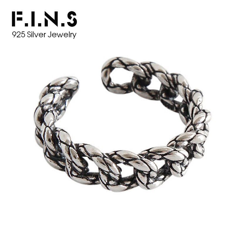 F.I.N.S Vintage Crack Women's Rings 925 Sterling Silver Rings For Women Punk Thick Chain Open Cuff Female Ring for Decoration