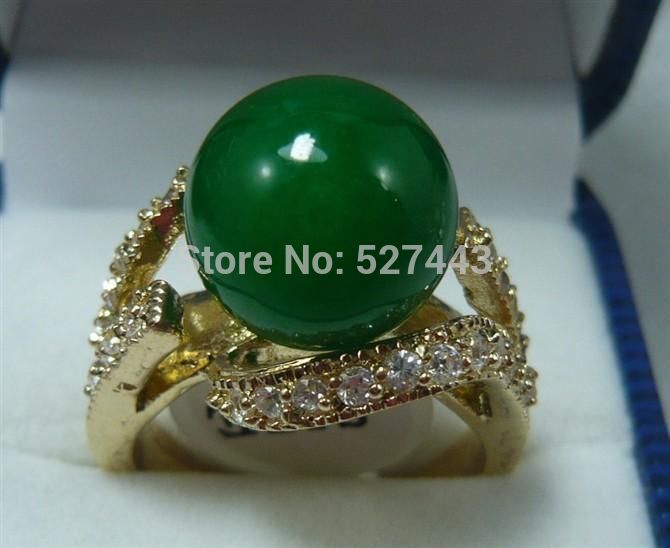 Wholesale free shipping >> Pretty 18KGP 12MM Green stone Women' s Ring Size 7