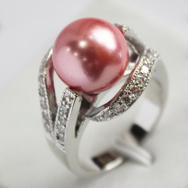 Pretty 18KGP 12MM Shell Pearl Women' s Ring size 6-10 A 012