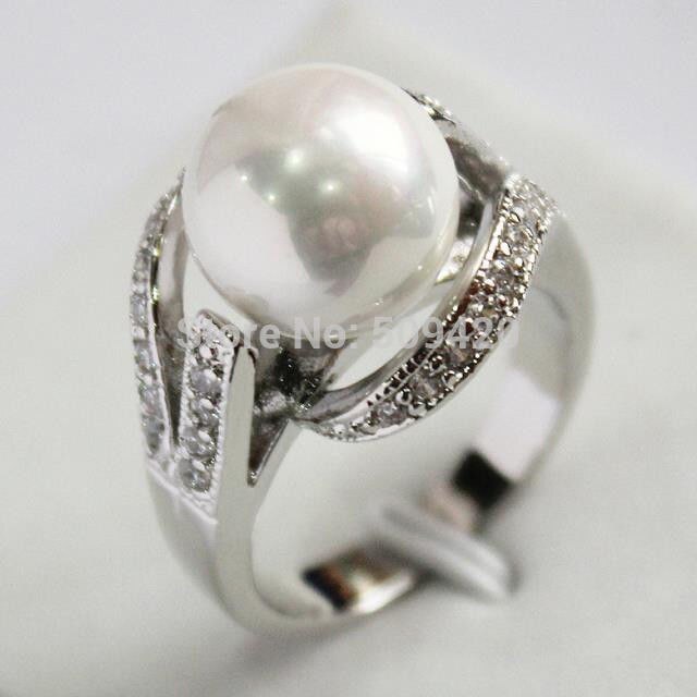 XFS201434er>>Pretty 18KGP 12MM White Shell Pearl Women' s Ring size 6-9AAA grade