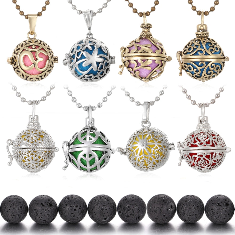 New Lava Stone Jewelry Aromatherapy Necklace Cage Locket Pendant Essential Oil Diffuser Volcanic Stone Aroma Diffuser Necklace