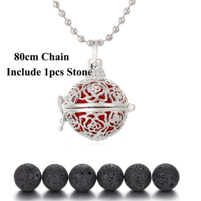 New Lava Stone Jewelry Aromatherapy Necklace Cage Locket Pendant Essential Oil Diffuser Volcanic Stone Aroma Diffuser Necklace