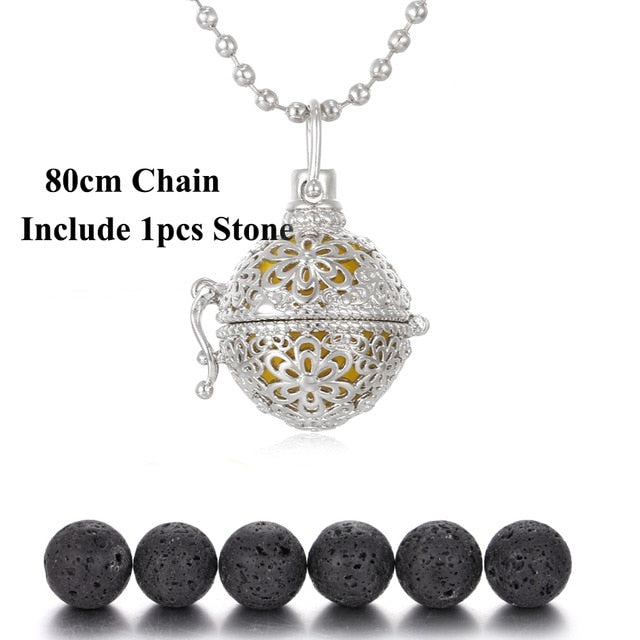 New Lava Stone Jewelry Aromatherapy Necklace Cage Locket Pendant Essential Oil Diffuser Volcanic Stone Aroma Diffuser Necklace