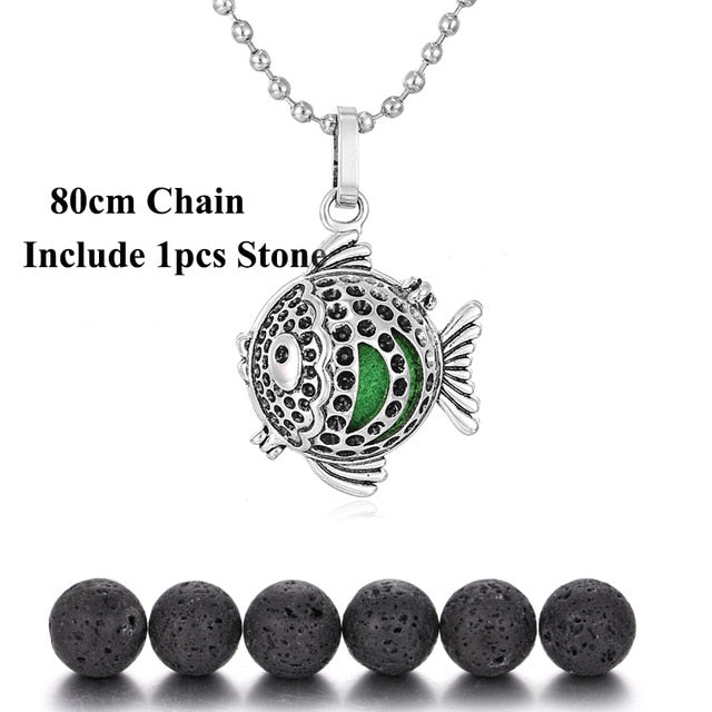 New Lava Stone Jewelry Aromatherapy Necklace Cage Locket Pendant Essential Oil Diffuser Volcanic Stone Aroma Diffuser Necklace