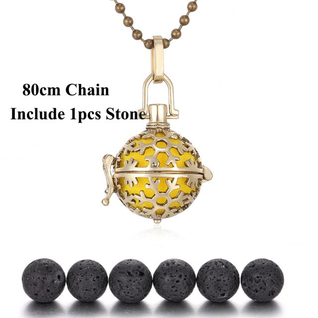 New Lava Stone Jewelry Aromatherapy Necklace Cage Locket Pendant Essential Oil Diffuser Volcanic Stone Aroma Diffuser Necklace