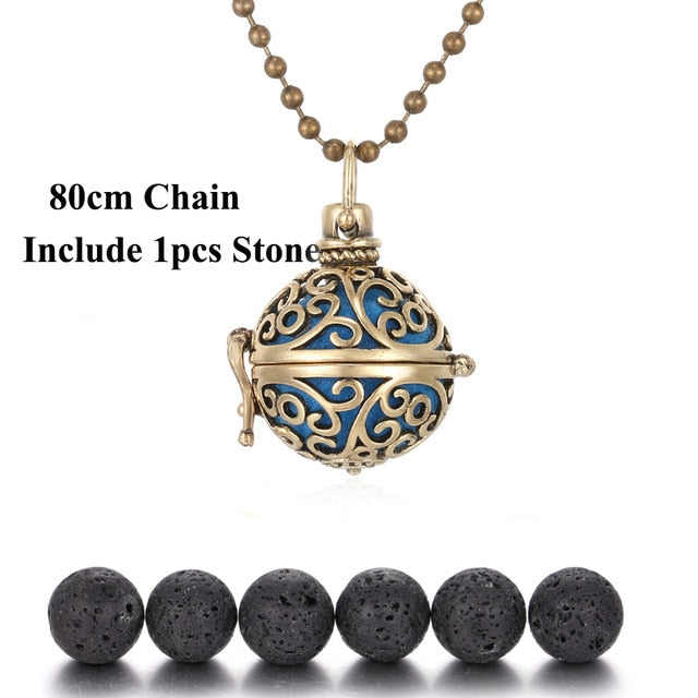 New Lava Stone Jewelry Aromatherapy Necklace Cage Locket Pendant Essential Oil Diffuser Volcanic Stone Aroma Diffuser Necklace