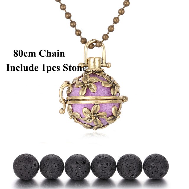 New Lava Stone Jewelry Aromatherapy Necklace Cage Locket Pendant Essential Oil Diffuser Volcanic Stone Aroma Diffuser Necklace