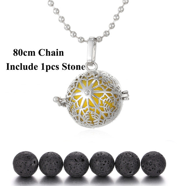 New Lava Stone Jewelry Aromatherapy Necklace Cage Locket Pendant Essential Oil Diffuser Volcanic Stone Aroma Diffuser Necklace