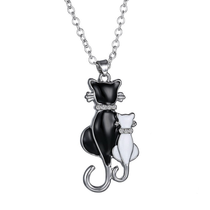 Animal cat Pendant Necklace Jewelry white black cat couple necklace For women men lovers Jewelry Valentine's Day Gifts