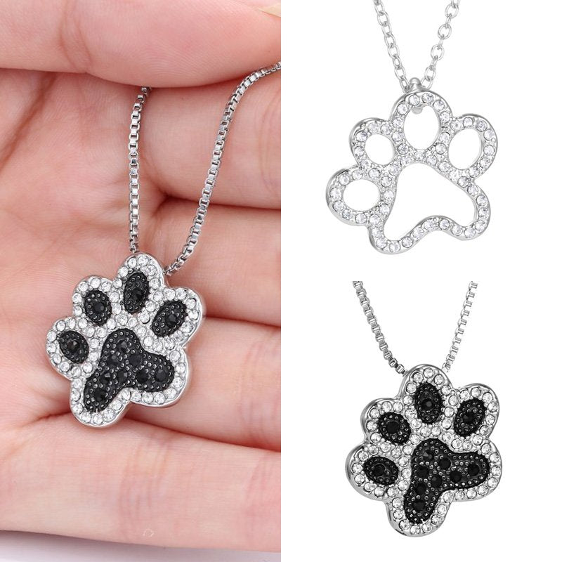 Rinhoo Fashion Crystal Animal Cat Dog Footprint Pendant Necklaces Jewelry For Woman Crystal Pendant Necklace Bijoux Jewelry