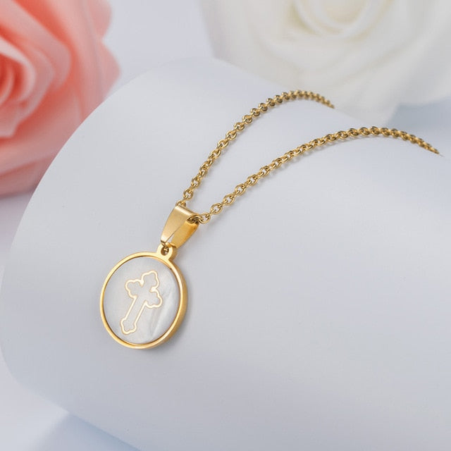 HOBBORN Trendy Women Men Religious Necklace Stainless Steel Gold Color CZ Crystal Virgin Mary Maria Necklaces & Pendants Jewelry