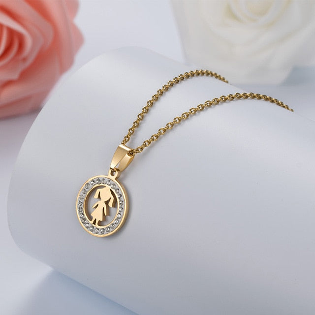 HOBBORN Trendy Women Men Religious Necklace Stainless Steel Gold Color CZ Crystal Virgin Mary Maria Necklaces & Pendants Jewelry