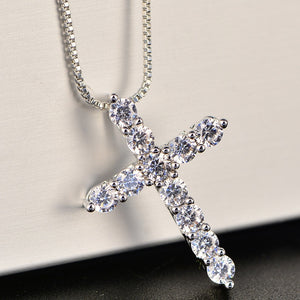 Lucky Female Cross Crystal Pendants Silver Chain Necklaces 5A Shiny Zirconia Choker Necklaces Fashion Jewelry Gifts For Women