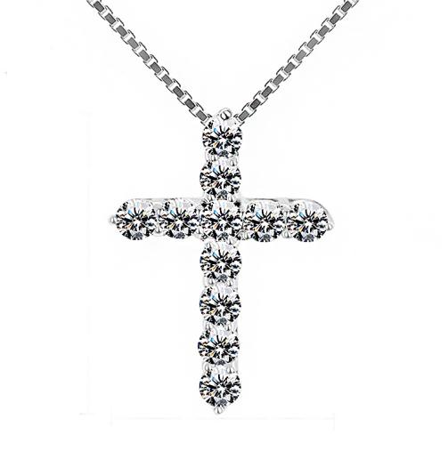 Lucky Female Cross Crystal Pendants Silver Chain Necklaces 5A Shiny Zirconia Choker Necklaces Fashion Jewelry Gifts For Women