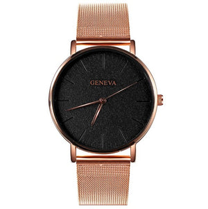 GENEVA Ultra-thin Women's Watch Business Watch Women Luxury Saat Rose Gold Mesh Stainless Steel Women's Watches Female Clock