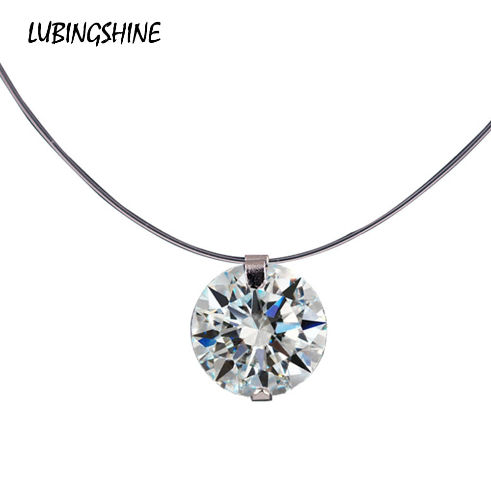 Trendy Dazzling Round Zircon Adjustable Pendant Necklace Invisible Transparent Fishing Line Simple Necklace Jewelry for Women