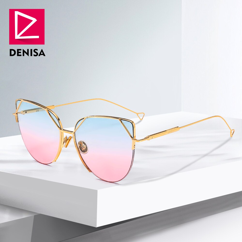 DENISA Vintage Cat Eye Women Sunglasses 2019 New Fashion Women's Driving Glasses Retro Sun Glasses UV400 zonnebril dames FF629/S