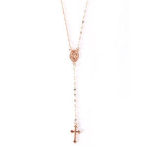 Hot Selling Sparkly Cross Pendant Necklace Long Imitation Chain Rosary Madonna Coin Necklaces Pendants Religious Jewelry