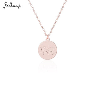 Jisensp Stainless Steel Origami World Map Necklace for Women Simple Jewelry Round Necklaces Pendants Earth Day Gift bijoux femme