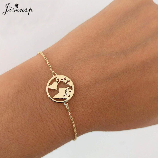 Jisensp Stainless Steel Origami World Map Necklace for Women Simple Jewelry Round Necklaces Pendants Earth Day Gift bijoux femme