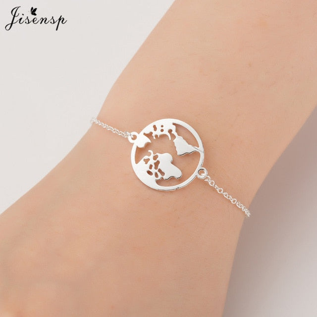 Jisensp Stainless Steel Origami World Map Necklace for Women Simple Jewelry Round Necklaces Pendants Earth Day Gift bijoux femme