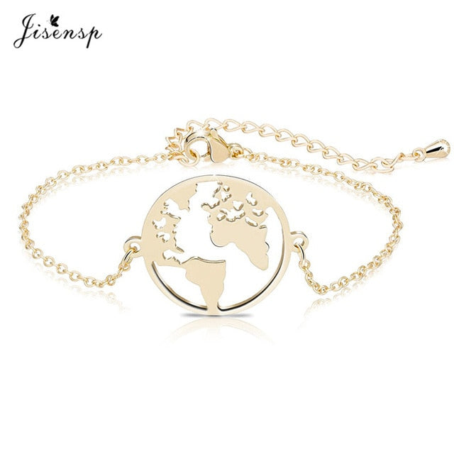 Jisensp Stainless Steel Origami World Map Necklace for Women Simple Jewelry Round Necklaces Pendants Earth Day Gift bijoux femme