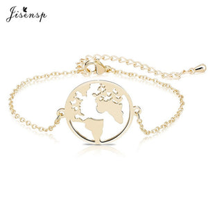 Jisensp Stainless Steel Origami World Map Necklace for Women Simple Jewelry Round Necklaces Pendants Earth Day Gift bijoux femme