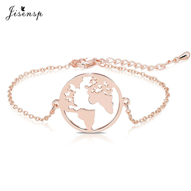 Jisensp Stainless Steel Origami World Map Necklace for Women Simple Jewelry Round Necklaces Pendants Earth Day Gift bijoux femme